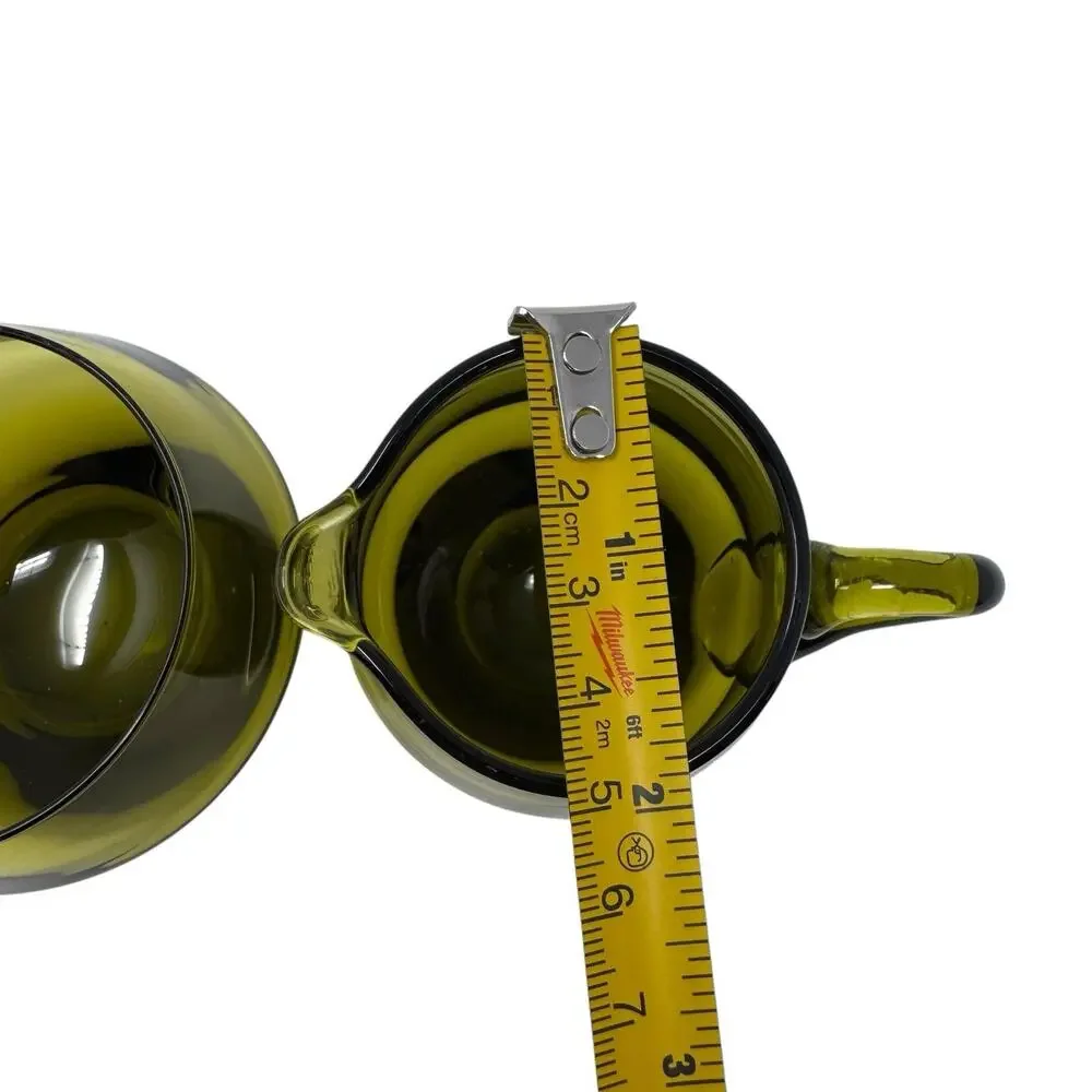 MCM Avocado Green Handblown Glass Pitcher & Cup Lot of 2 Mid Century Modern